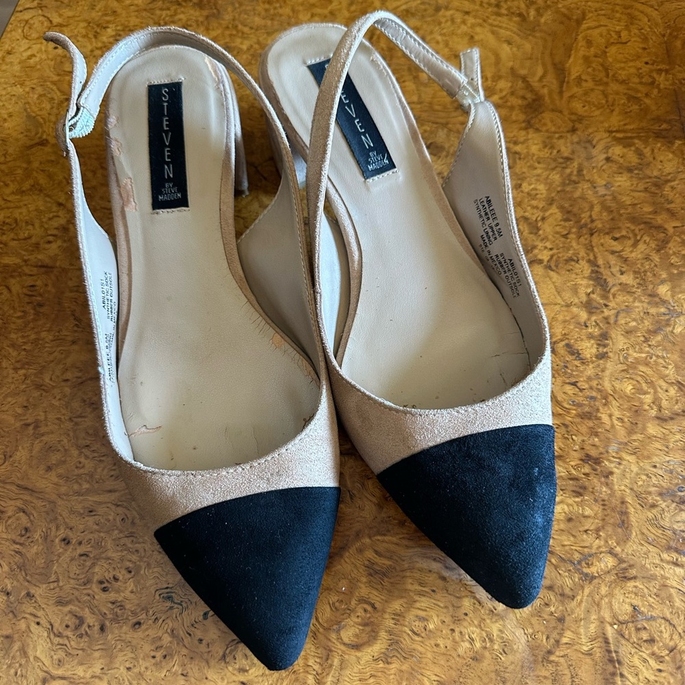 Steven Women's Beige and Black Suede Slingback Heels
